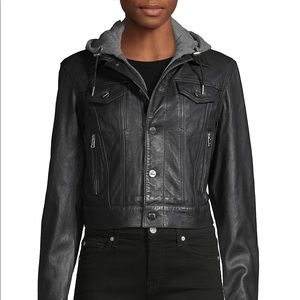 NWT LaMarque Leather Moto Jacket, Removable Hoodie